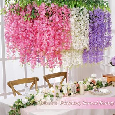 12PCS Artificial Wisteria Flowers, Perfect for Indoor and Outdoor Wedding Arches, Party Backdrops and Wall Decorations.