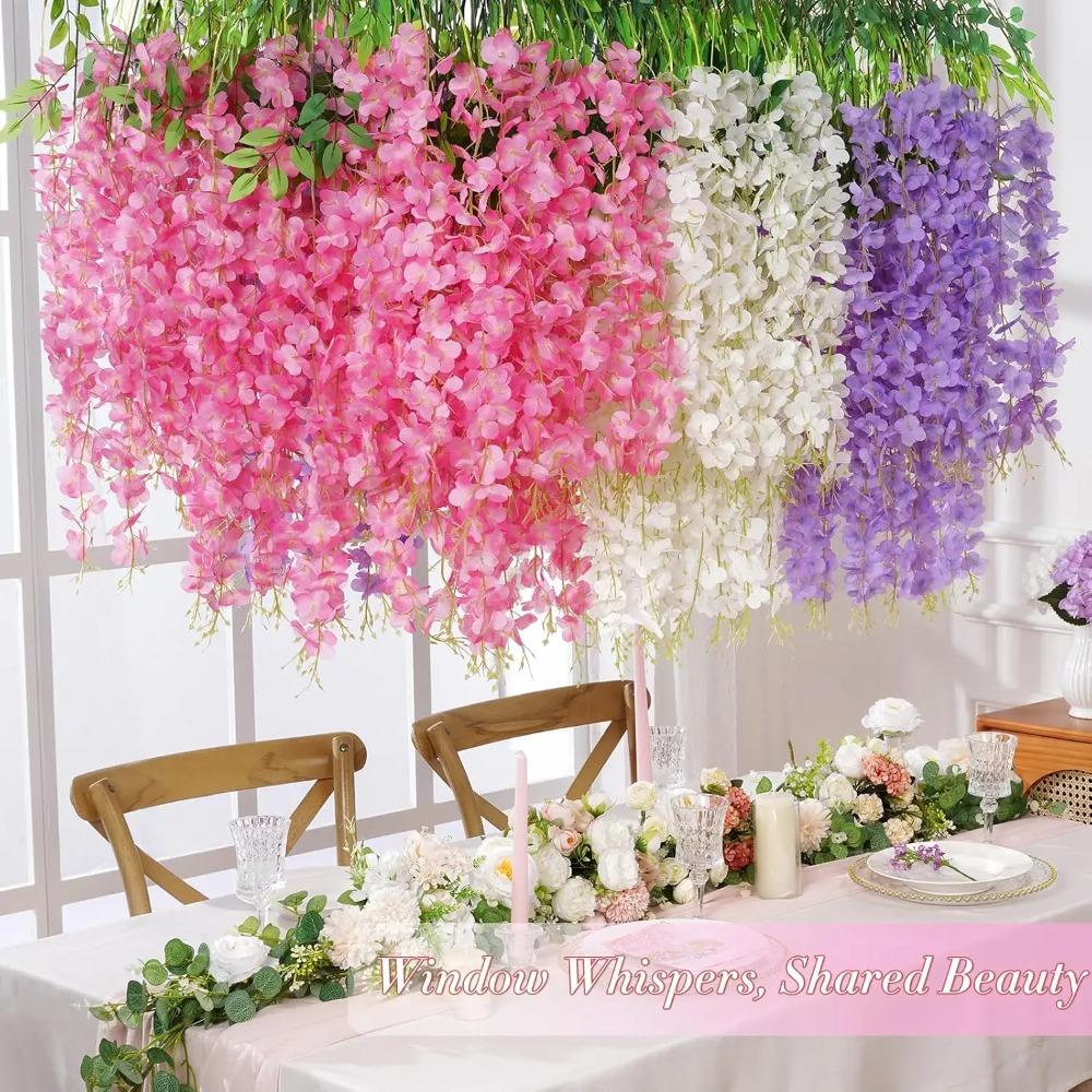 Wisteria Hanging Flowers Artificial Fake Decorative Vine Garland for Bedroom Wall Decor Lush Greenery Fake Flower Vines 3.6 Ft