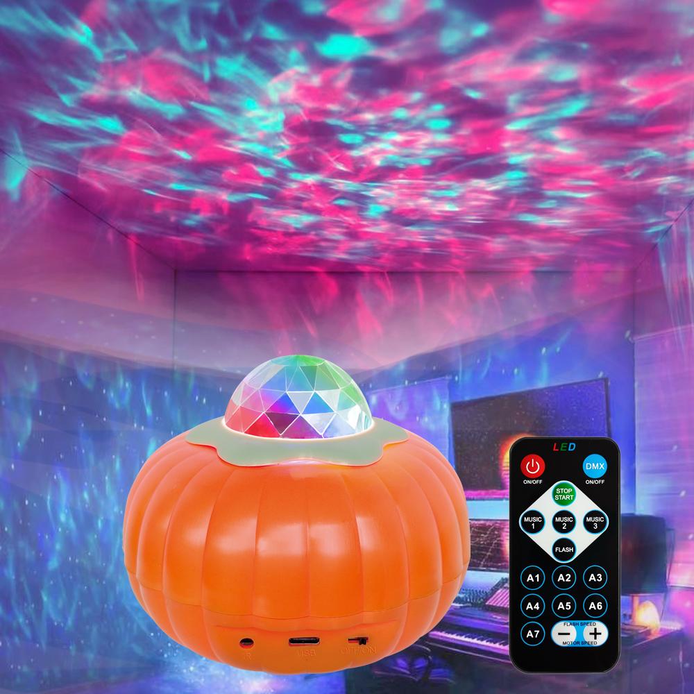 LED Starry Sky Pumpkin Projector Light With Remote Control And Sound-Controlled Auto Rotating Aurora Night Light for Halloween