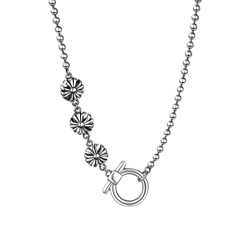 Retro old cross round bead necklace women's trend unique simple versatile Thai collarbone chain