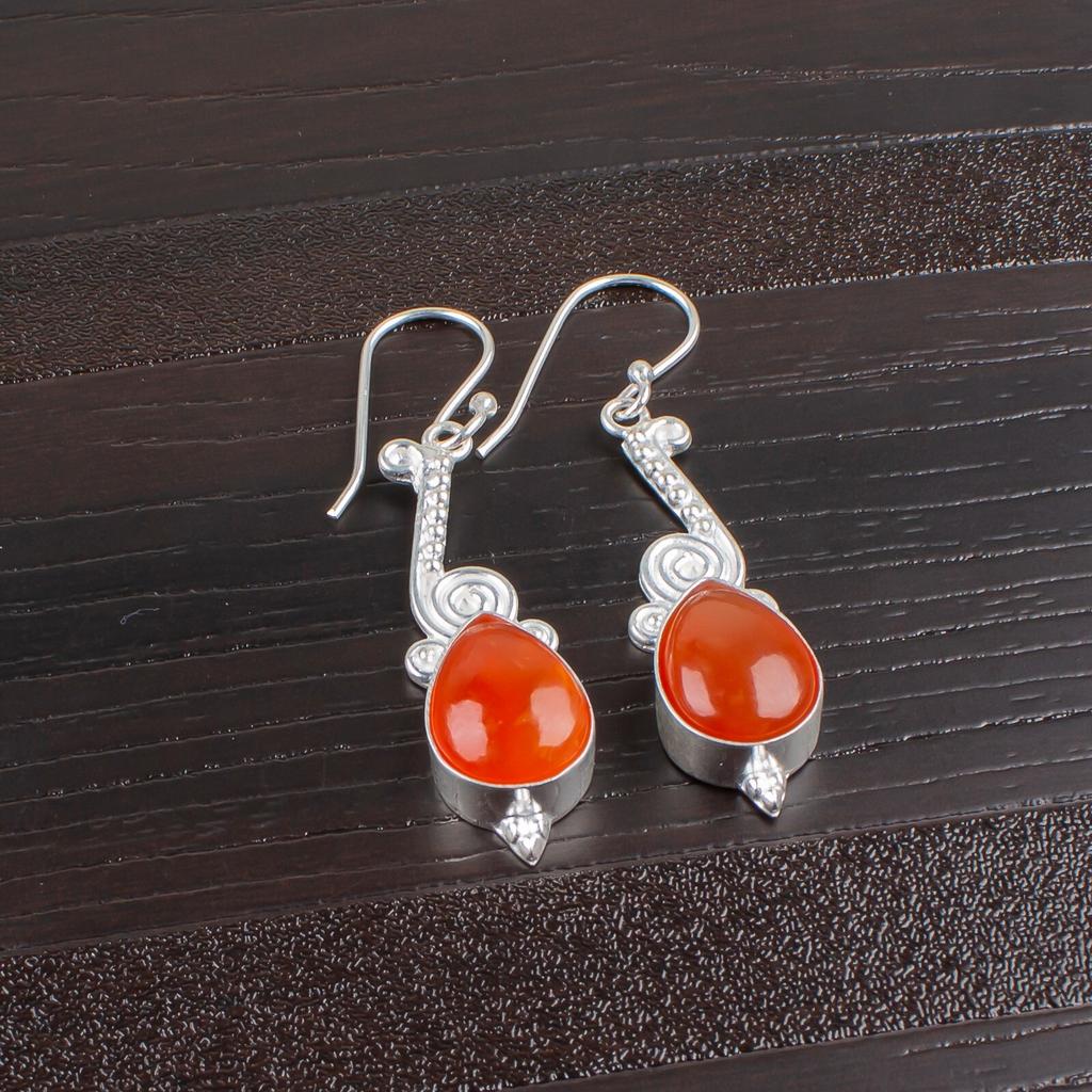 Genuine Carnelian Gemstone 925 Sterling Sivler Designer Jewelry Earrings For Her EE-37-24