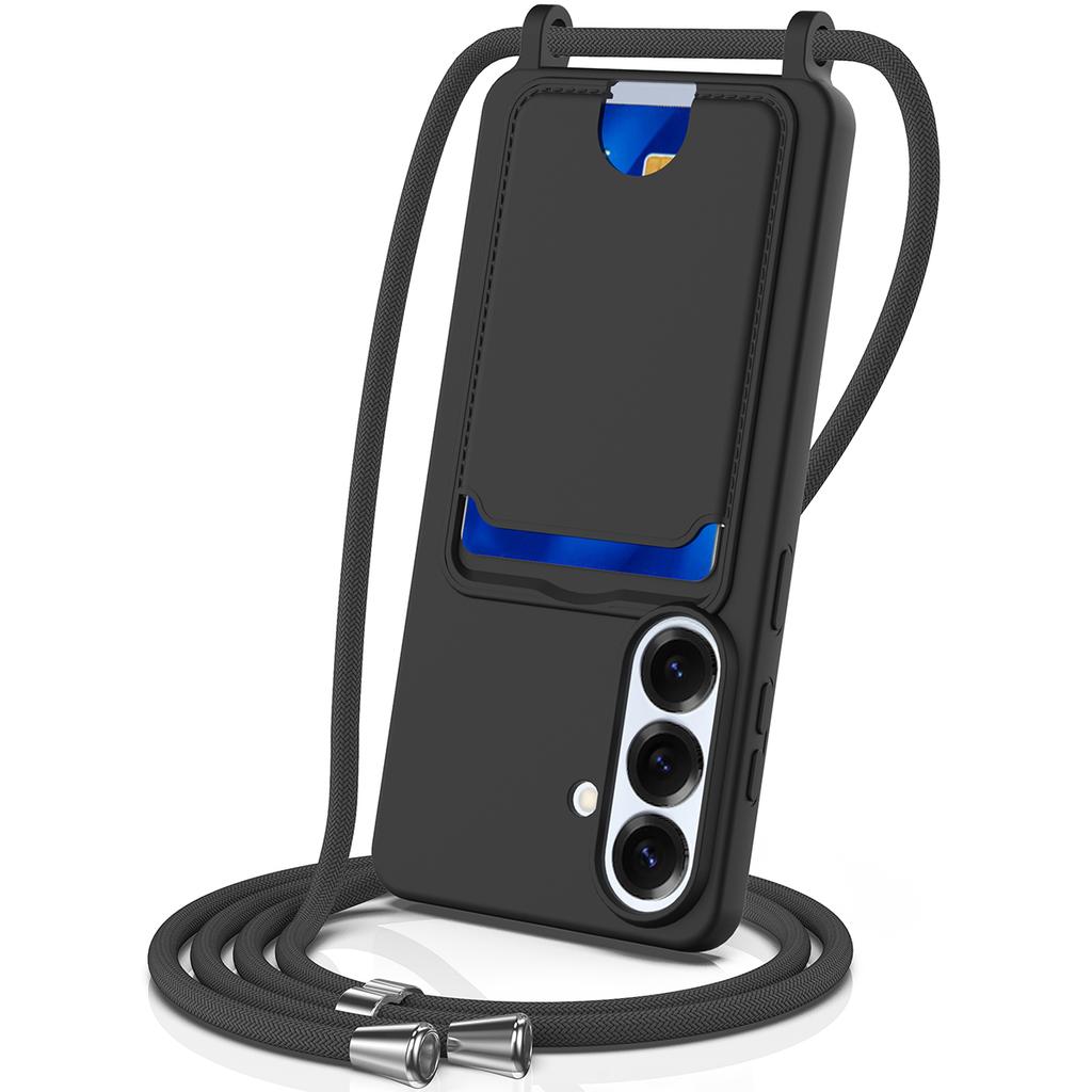 For Samsung Galaxy S26 Pro/Galaxy S26 Case Liquid Silicone Card Holder Back Phone Cover with Lanyard