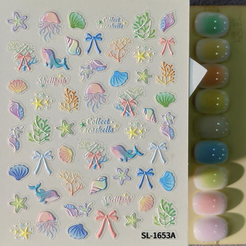 3D Starfish Embossed Nail Art Stickers Ocean Themed Self Adhesive 1Pcs Nail Decals for Summer Beach Vacation Manicure