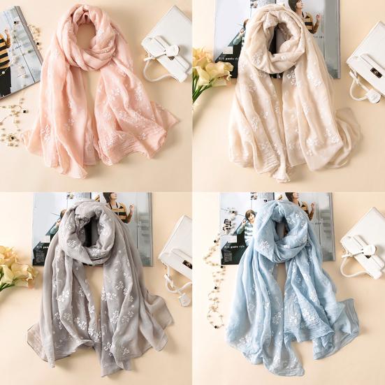 Leisure Flowers Printed Linen Long Shawl Travel Beach Anti-UV Scarf Stole Gift