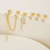 Stainless Steel Star Chain Tassel Drop Earrings 18K Gold Plated Double Studs Zircon Butterfly Piercing Earring Fashion Jewelry