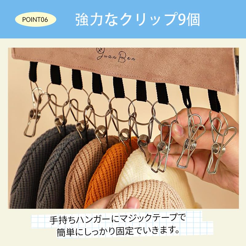Nabiro Hat Hanger with Velcro 9 Closet Small Item Minimal Hanger with Removable Storage Indoor Space Saving Closure, Clips, Suede, Storage, Storage,