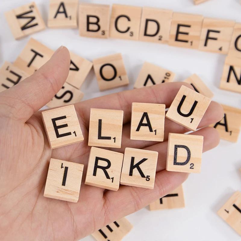 100Pcs Wood Tiles Letter Alphabet Number Wooden Block Educational Puzzle Toys For Kids Birthday Party Gifts Christmas Ornaments