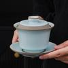 Ru Kiln Celadon Gaiwan with Built-in Filter Heat Resistant Ceramic Teapot for Gongfu Tea Ceremony Home Brewing Handmade Gift