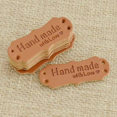 50Pcs Handmade PU Leather Labels Tags For DIY Hats Bags Hand Made With Love Label For Clothes Sewing Tags Garment