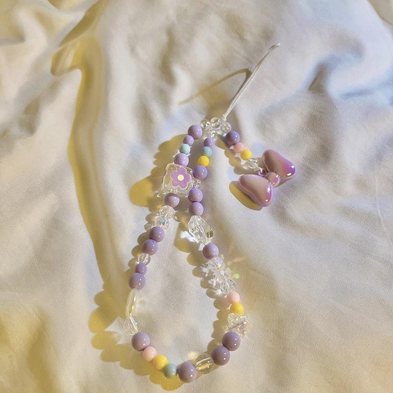 Bracelet de perles d'amour pour femmes, petit nœud en cristal frais, fleurs, amour, chaîne de téléphone portable, anti-chute, accessoires de coque de téléphone portable, DIY