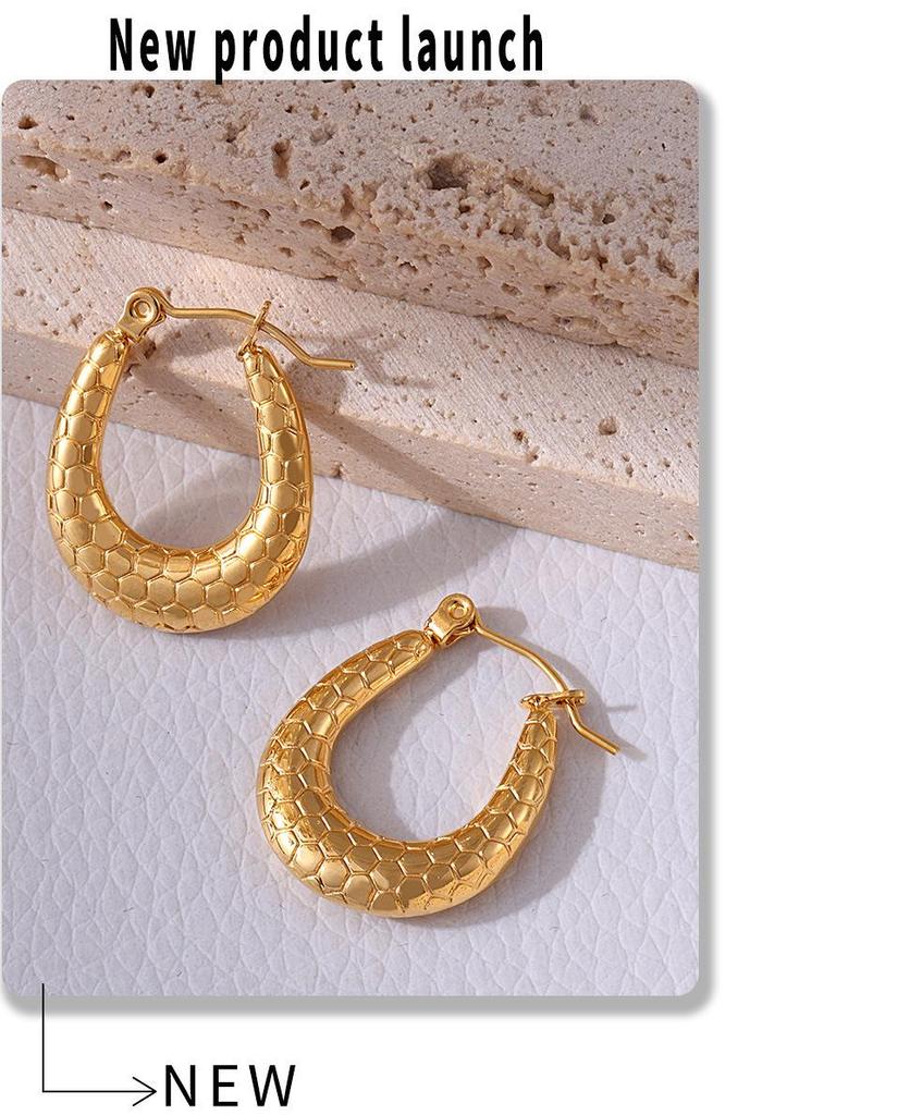 Qiong Yao Gold-Plated Stainless Steel U-Shaped Horseshoe Earrings