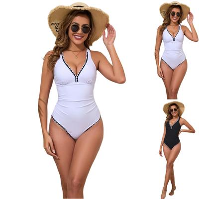 Modieuze Dames Bikini Effen Kleur Conservatief Eendelig Badpak Dames Slank Zwemkleding
