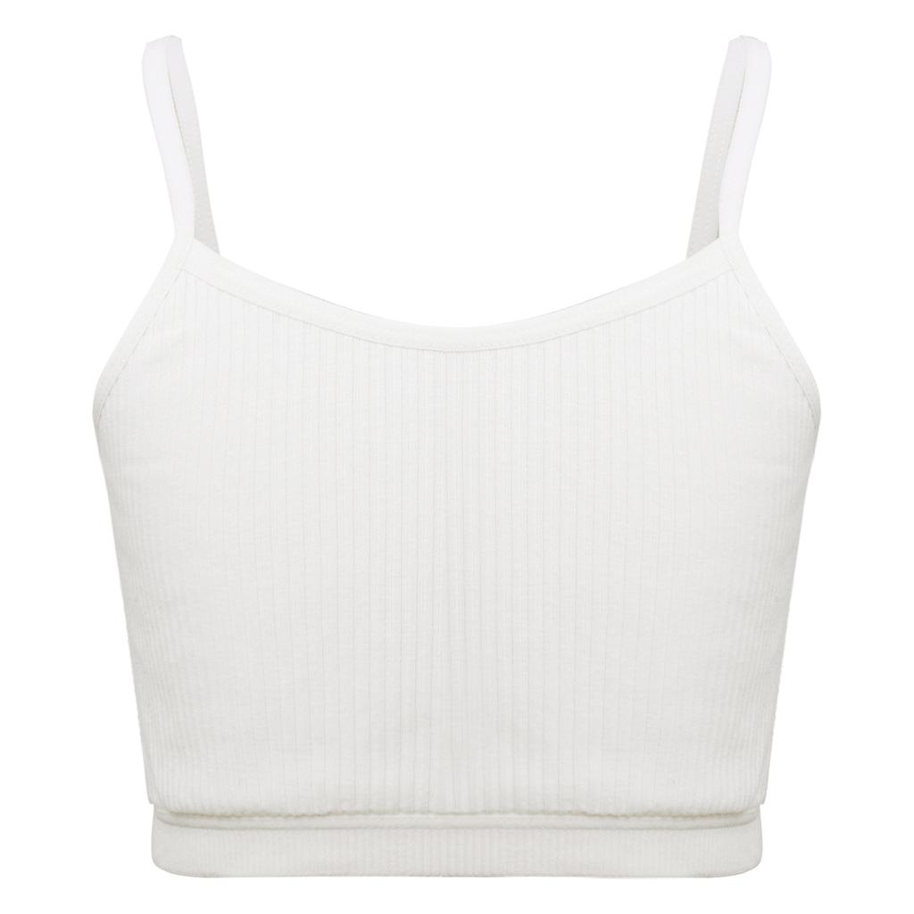 Girls Solid Color Spaghetti Straps Crop Top Ribbed Bra Vest Camisole Sportswear
