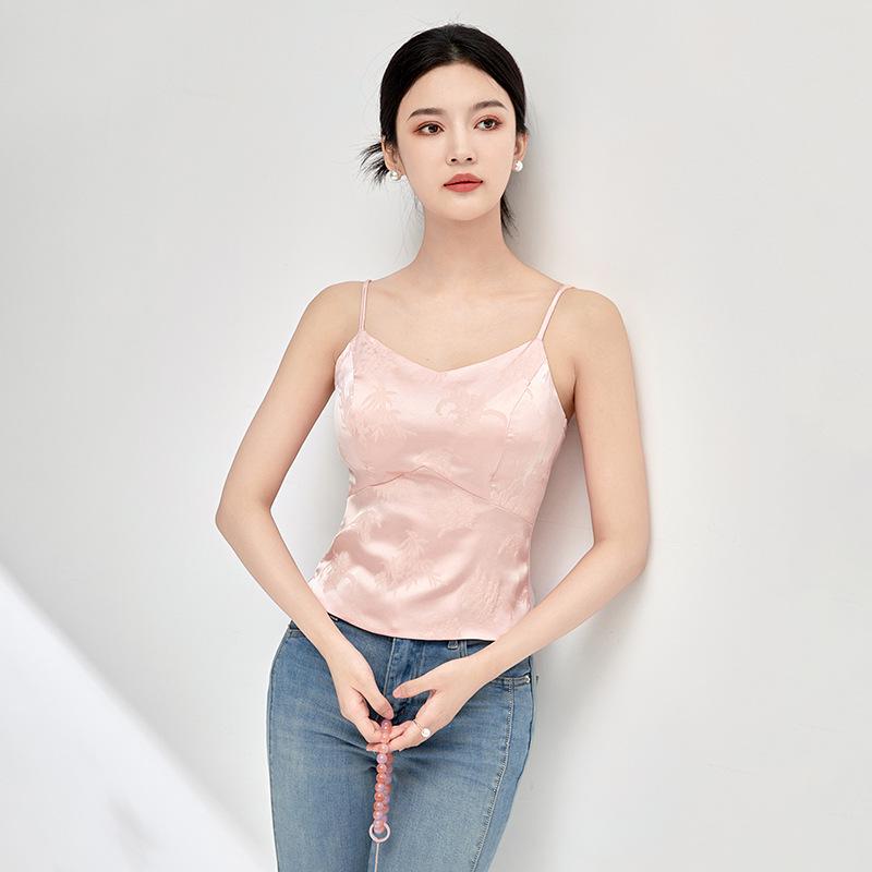 

Элегантный женский летний жилет без рукавов из сатина и пузырчатого трикотажа Small розовый