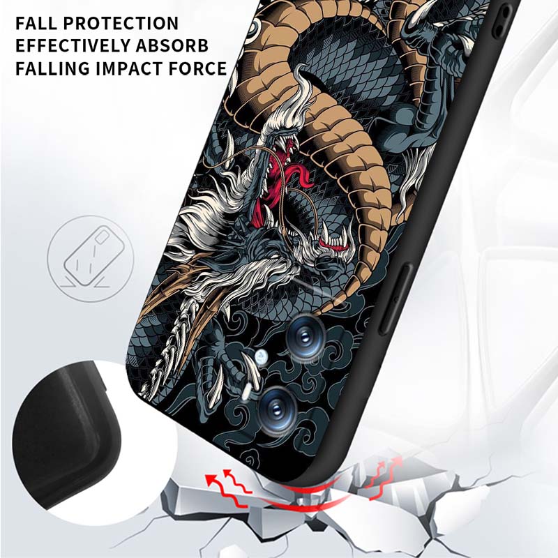Fashion Dragon Illustration For OPPO Reno 5 6 7 A96 A40 A58 Realme GT A74 A78 Neo2 A74 A78 Find X5 X3 X7 X8 Black Phone Case