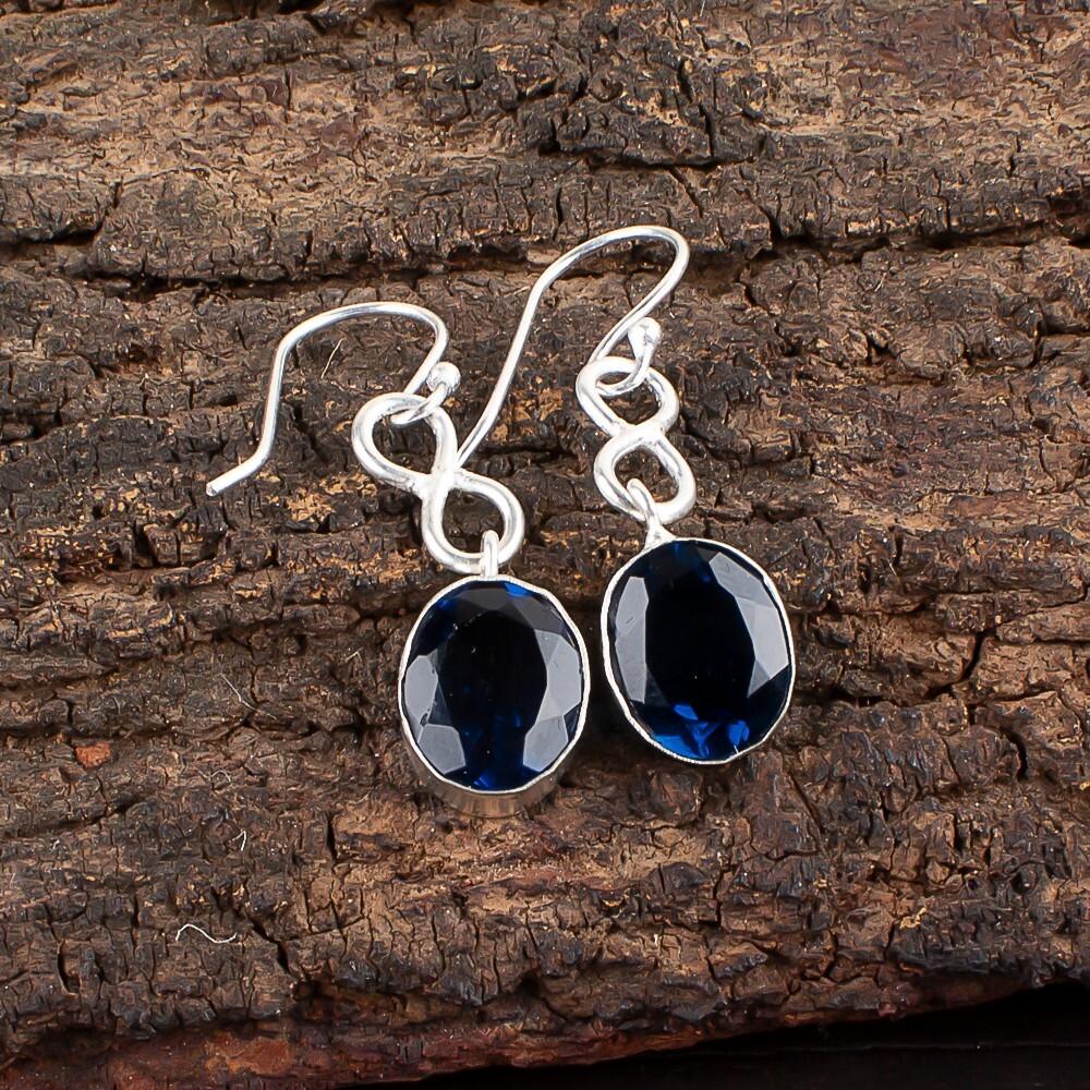 London Blue Topaz Gemstone 925 Sterling Silver Jewelry Earrings 1.60" Gift Idea EE-12-9