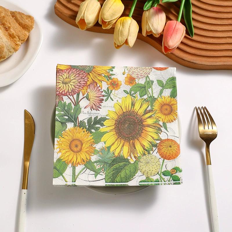 20 Stück Sonnenblumen-Druck Papierservietten, Einwegservietten für Babyparty Geburtstagsfeier - Tischdeko Taschentücher Zubehör