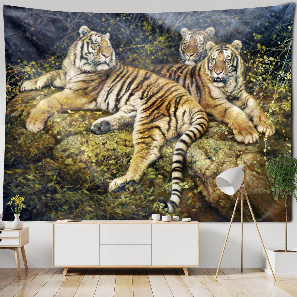 Tiger art tapestry, animal illustration wall hanging cloth, home wall decoration background cloth dormitory living room bedroom