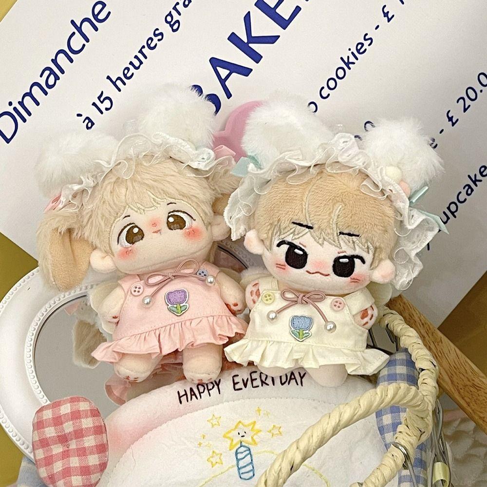 Yellow Pink Miniature Dress Set 10cm Doll Headwear Dress Suit Doll Clothes  Cotton Stuffed Dolls