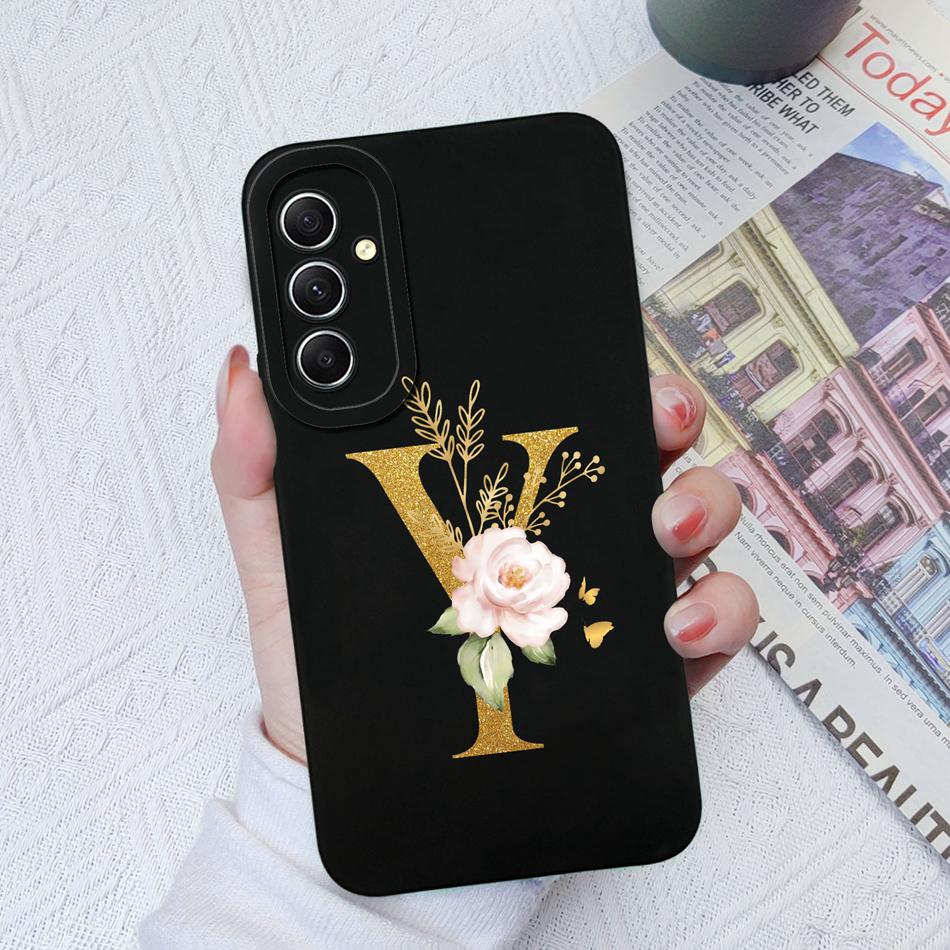 Phone Case For Samsung Galaxy A34 A33 A32 Elegant Rose Letter Soft Liquid Silicone Sqare Back Cover For Samsung A 34 33 32 Shell