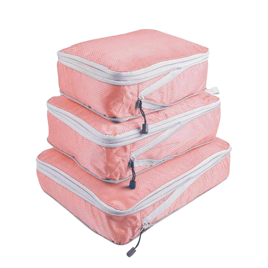 Nylon Waterproof Foldable Storage Bags with Zipper Travel Packing Organizers Set of 3 Lightweight Durable Cubes for Clothes Accessories