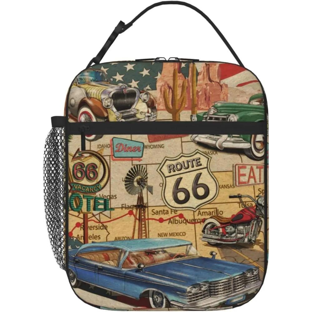 Motorcross American Flag Lunch Bag for Mens Womens Insulated Reusable Lunch Box with Adjustable Shoulder Strap