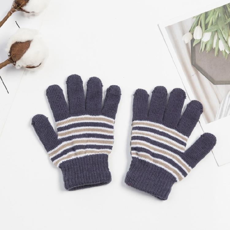 Keep Warm Full Finger Gloves Child Striped Pattern Mitten Windproof for Outdoor
