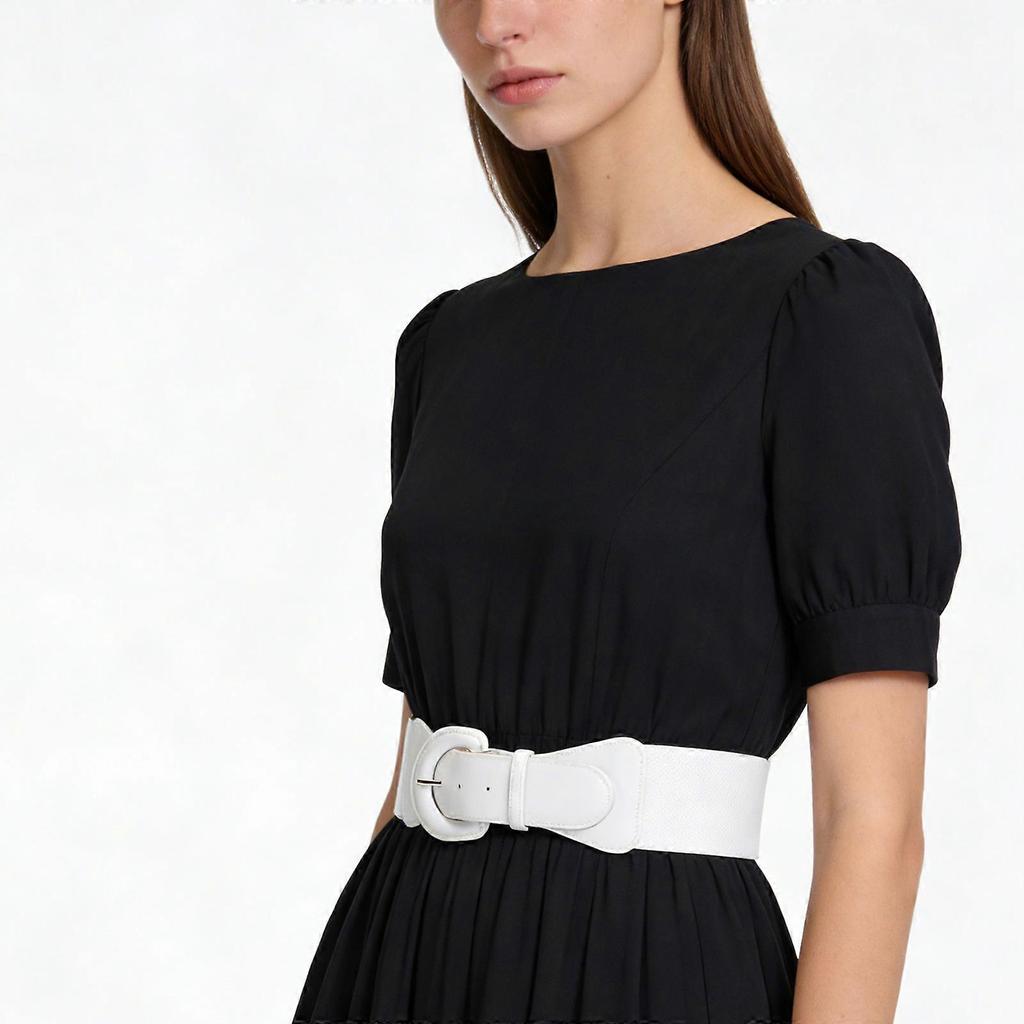 Faux Leather Decorative Waistband for Women's Dresses Elastic Buckles Adjustable Design for Fashionable Look and Comfort 90cm White