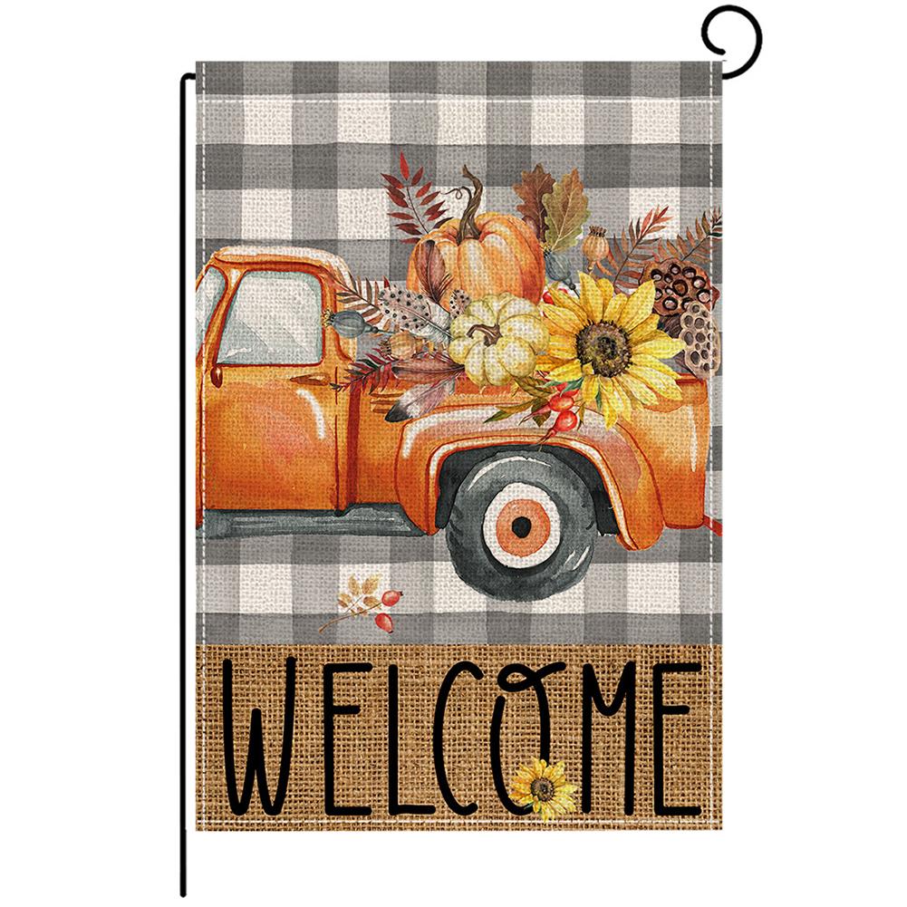 Fall Garden Flag Pumpkin Garden Flag Double Sided Burlap Decorative Garden Flag 12 X 18 Inch for Farmhouse Yard Front Porch