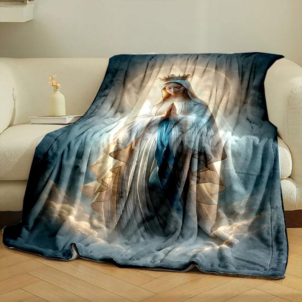 Blessed Mother Haloed Prayer Blanket Printed Blanket for Living Room Bed Couch lunch break Soft Cozy Blanket for Friend's festival Gift