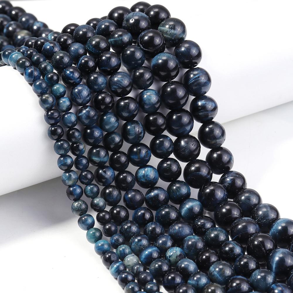 Natural Stone Deep Blue Tiger Eye Beads 6 8 10 12mm Round Loose Spacer Bead For Jewelry Making DIY Bracelet Necklace Accessories