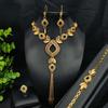 Dubai India Bride Vintage 24K Gold Plated Four Piece Jewelry Set for Women Necklace Bracelet Earring Ring Wedding Party Gift