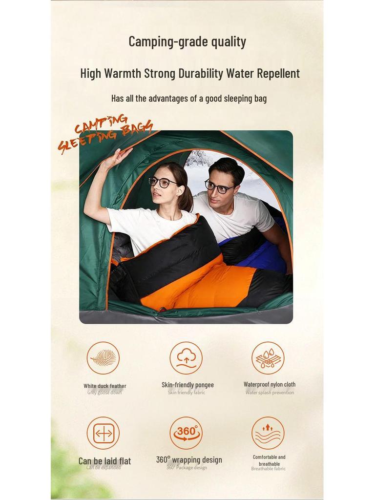 White Duck Down Zero Degree Sleeping Bag for Winter, Outdoor, and Indoor Use