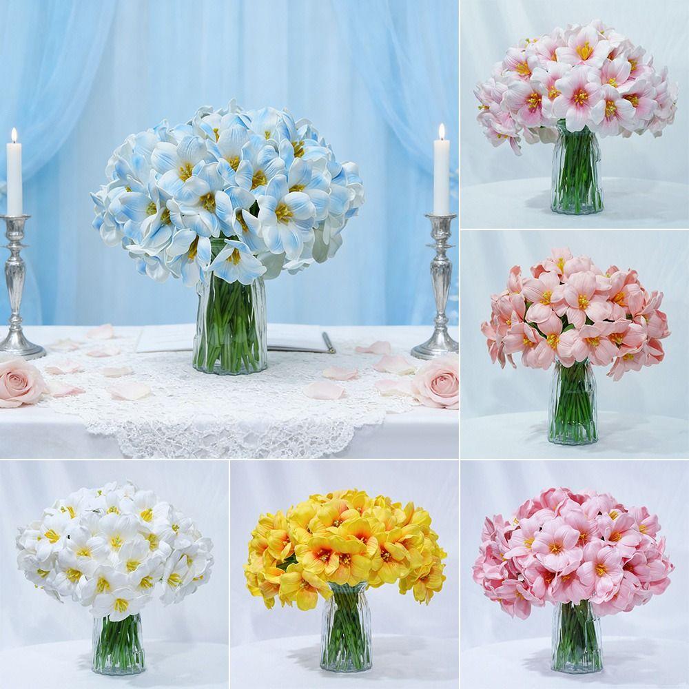 5pcs Large Petal PU Simulation Flower Brownie Tulip Flowering Design Tulip Artificial Flower Soft Fake