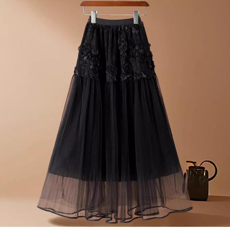 

Qooth 3D Цветочная Тюлевая Юбка Женская Миди Длины Юбка-пачка Элегантная А-силуэта Макси-юбка Простая Повседневная QT2596 One Size чёрный