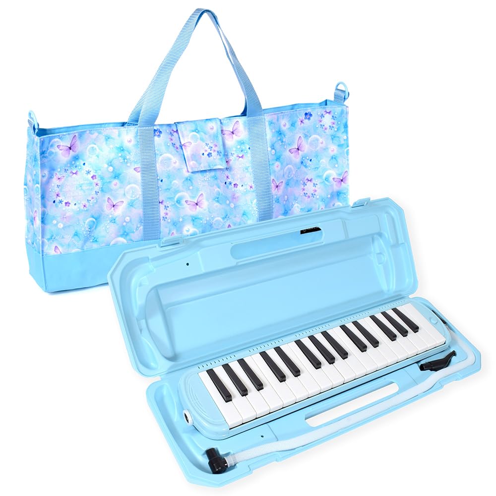 COLORFUL CANDY STYLE Music Set: Keyboard Harmonica Case, Instrument, and Main Unit Set. Cute design for girls. Moonlight Butterfly & Light Blue