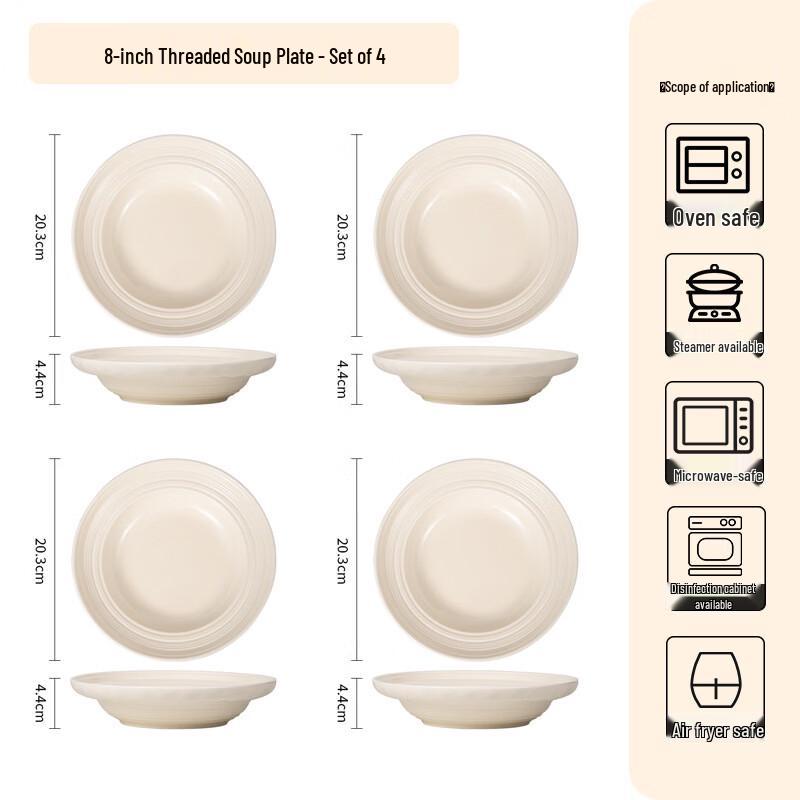 

French Style Ceramic Underglaze Deep Dinner Plate Set 8-inch
