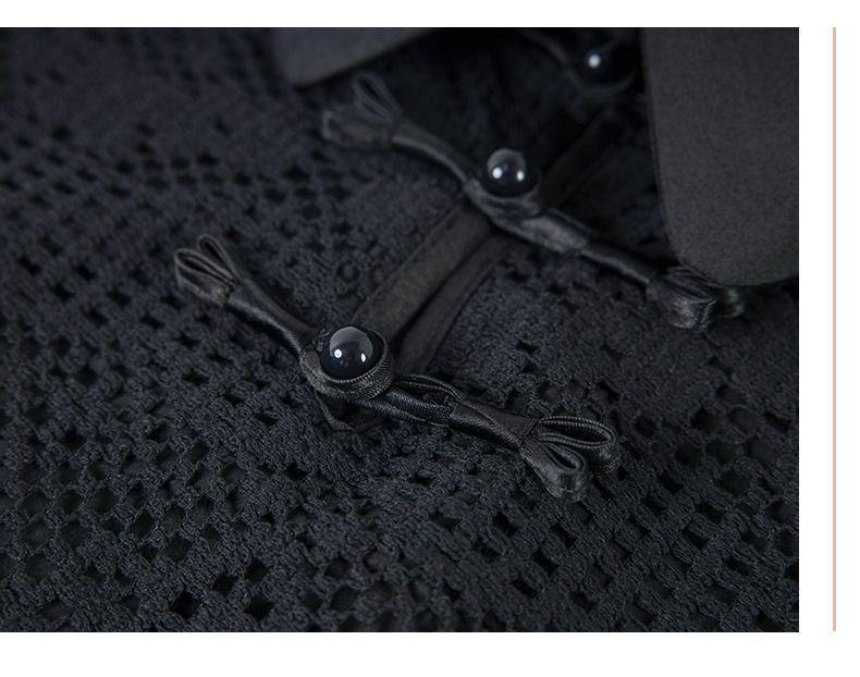 Summer Loose Women's Dress: Chinese Style Frog Button, Short Sleeve Lace Skirt, New 2026 Black Straight Design