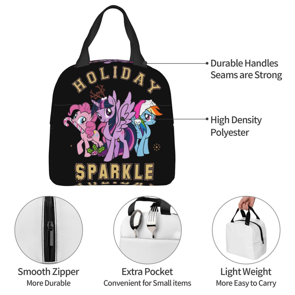 Custom Littles Ponyed Insulated Lunch Bag for Work School Twilight Sparkle Leakproof Thermal Cooler Lunch Box Men Women