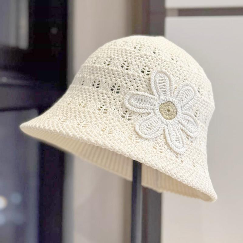 Korean Style 3D Flower Fisherman Hat for Women, Summer Hollow Breathable Sun Hat, Versatile Bucket Hat