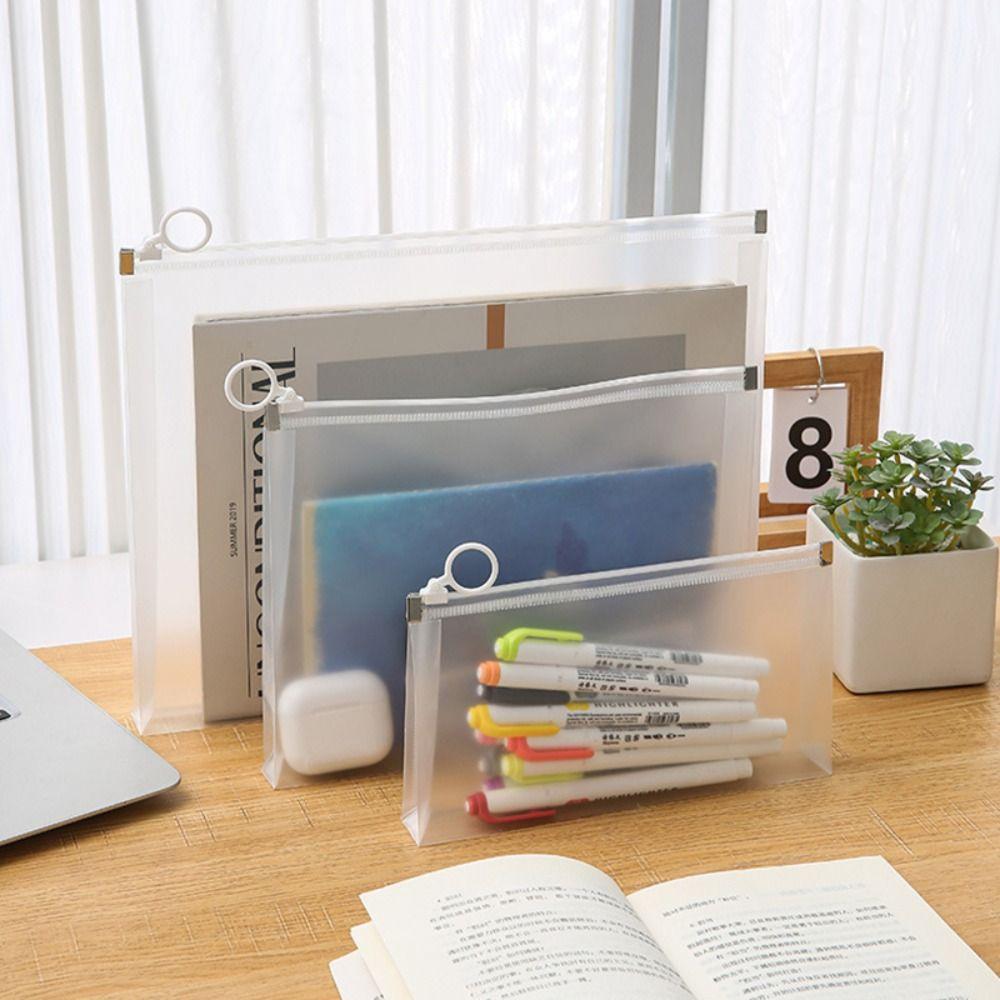 Zipper Design File Bag Transparent Document Folder Multifunctional File Folder  School Office