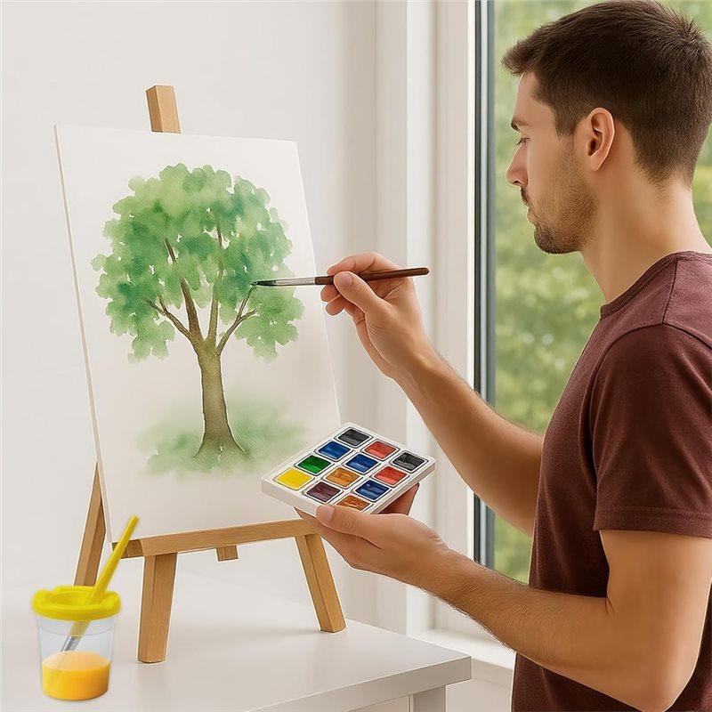 ABMH-Spill-Proof Paint Cups(4 Pieces) And 4 Color Hog Bristle Brush Set With Handles For Kids