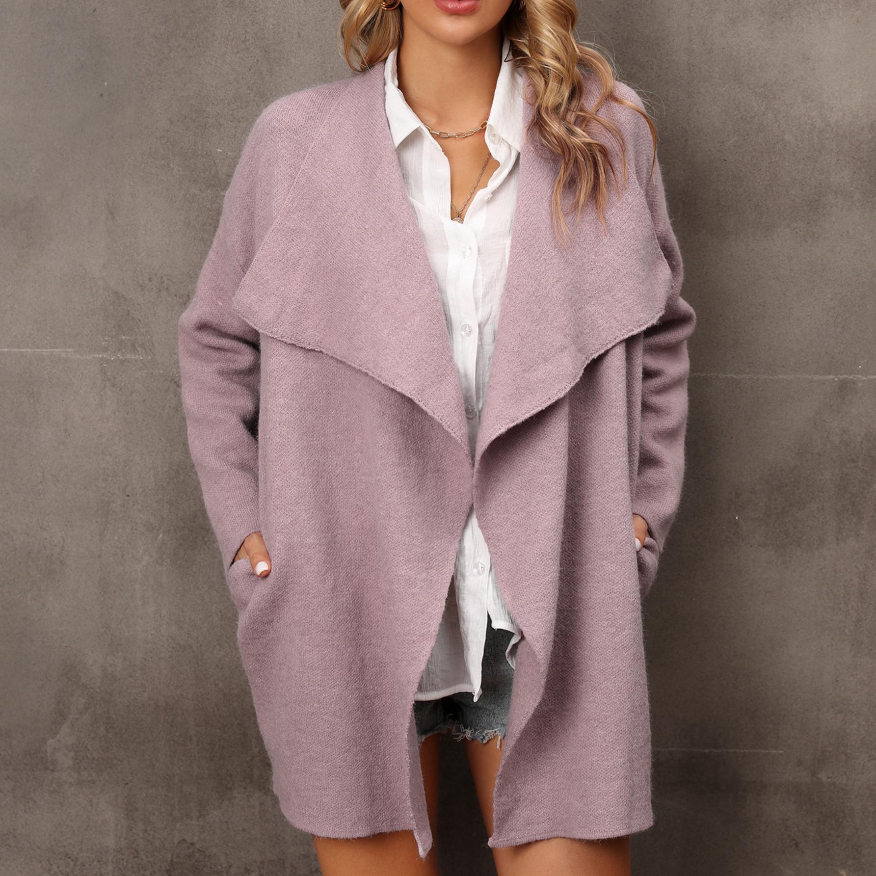 

Зимнее женское длинное модное вязаное повседневное пальто большого размера S