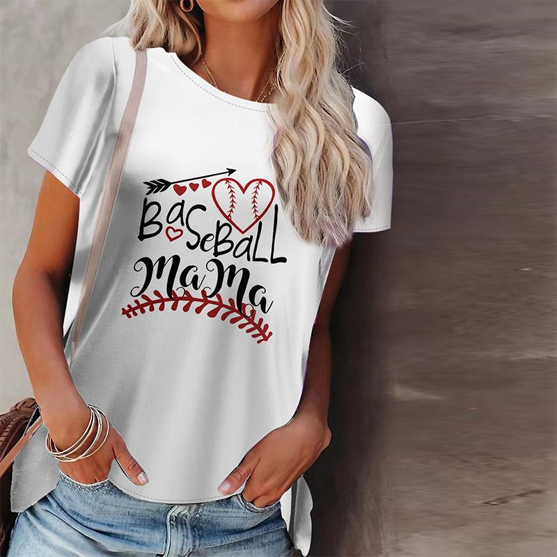 Damen Sommer T-Shirt Baseball und Liebe Print Kurzarm T-Shirts Lässige Bedruckte Oberteile