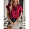 Camisa de mujer de primavera y otoño, blusa de manga corta de satén de Color sólido, camisa con hombros descubiertos