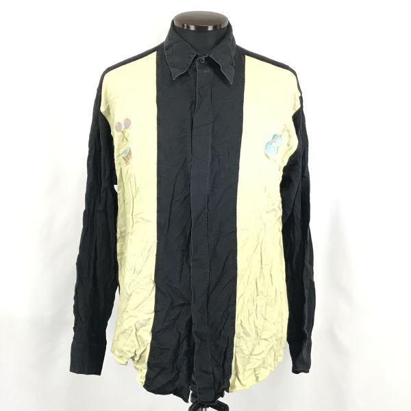 

Винтажная европейская рубашка 90-х / day-x / с длинным рукавом [Мужская M / 15 / 39-40 / Черный × Бежевый тон]