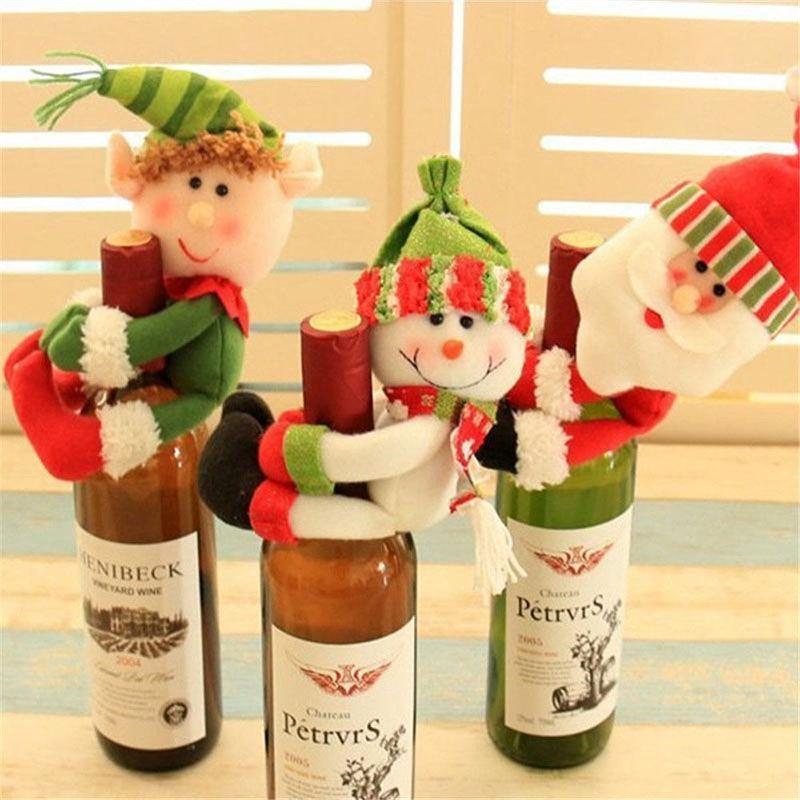Snowman Christmas Santa Elf Wine Bottle Cover Table Party Decor Xmas Ornaments