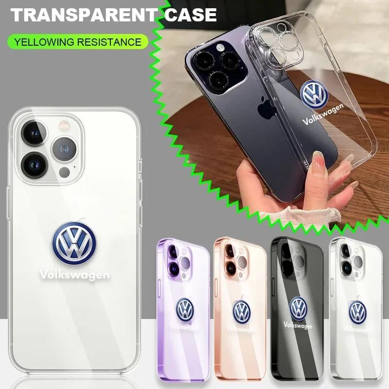 Car  For Volkswagen VW Transparent Phone Case With Car Logo For IPhone 11 12 13 14 Pro Max XR X X XS SE 7 8Plus For Volkswagen J