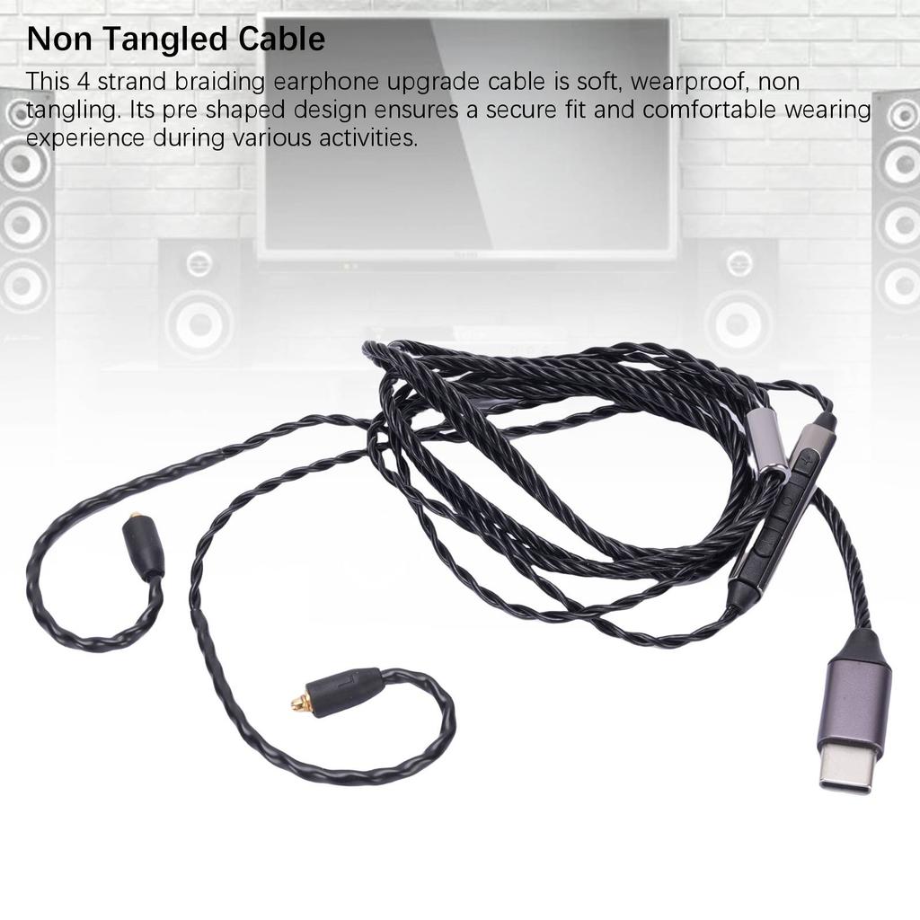 Type C Headphone Cable Fit for Sennheiser IE300 IE600 IE900 Headphone OFC Replacement Cable Built in Microphone 47.24in