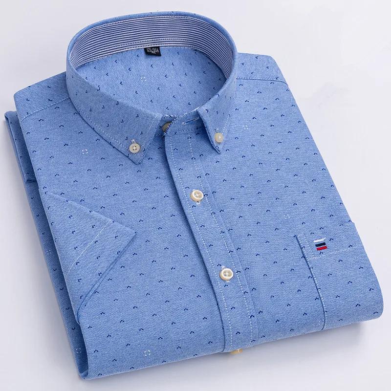 Cămașă bărbătească Oxford din bumbac de înaltă calitate, cu mânecă scurtă, pentru confort de vară, respirabilă, clasică, culoare uni, carouri, business, casual